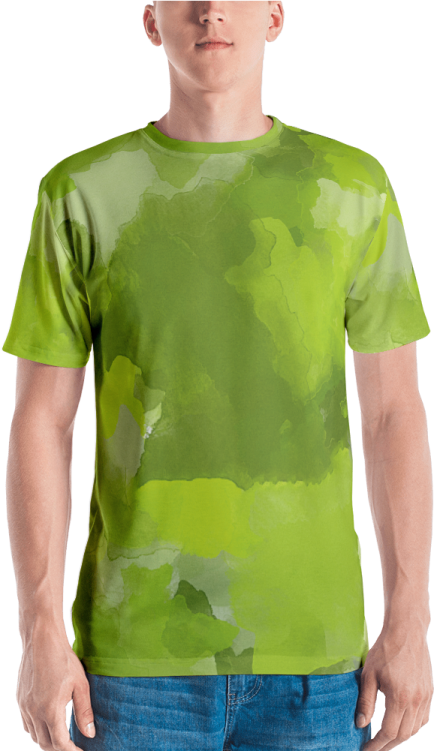 a man wearing a green t - shirt