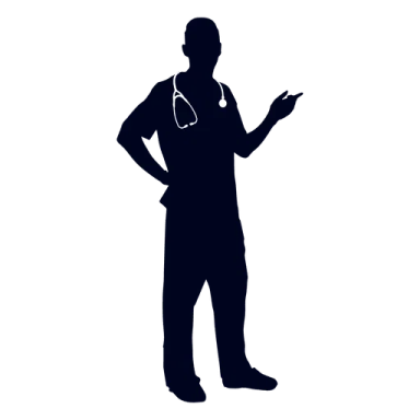 a silhouette of a man with a stel in his hands