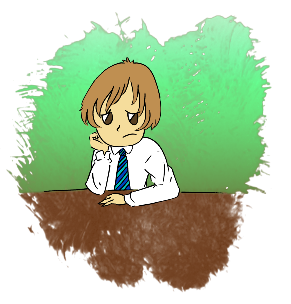 a person sitting at a table with a tie on