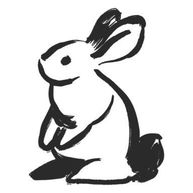 a black and white drawing of a rabbit