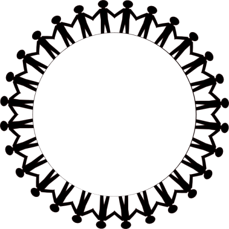 a group of people holding hands in a circle