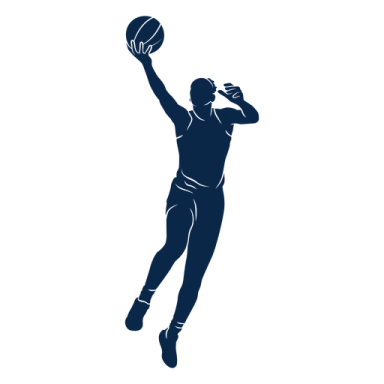 a silhouette of a basketball player in the air