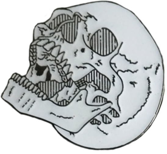 a black and white drawing of a skull on a white background
