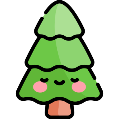 a green christmas tree with pink cheeks