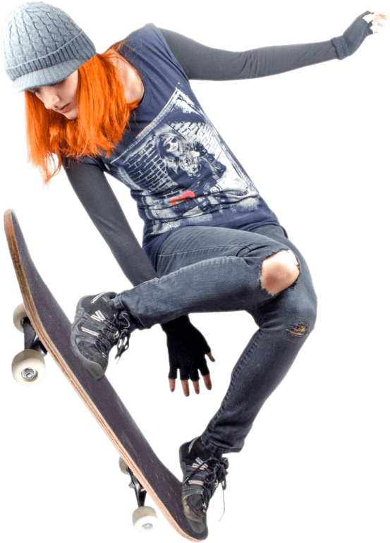a girl is doing a trick on a skateboard