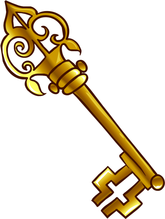a golden key on a white background