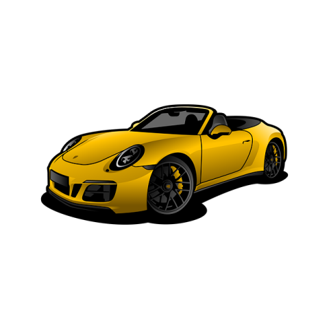 a yellow car on a white background