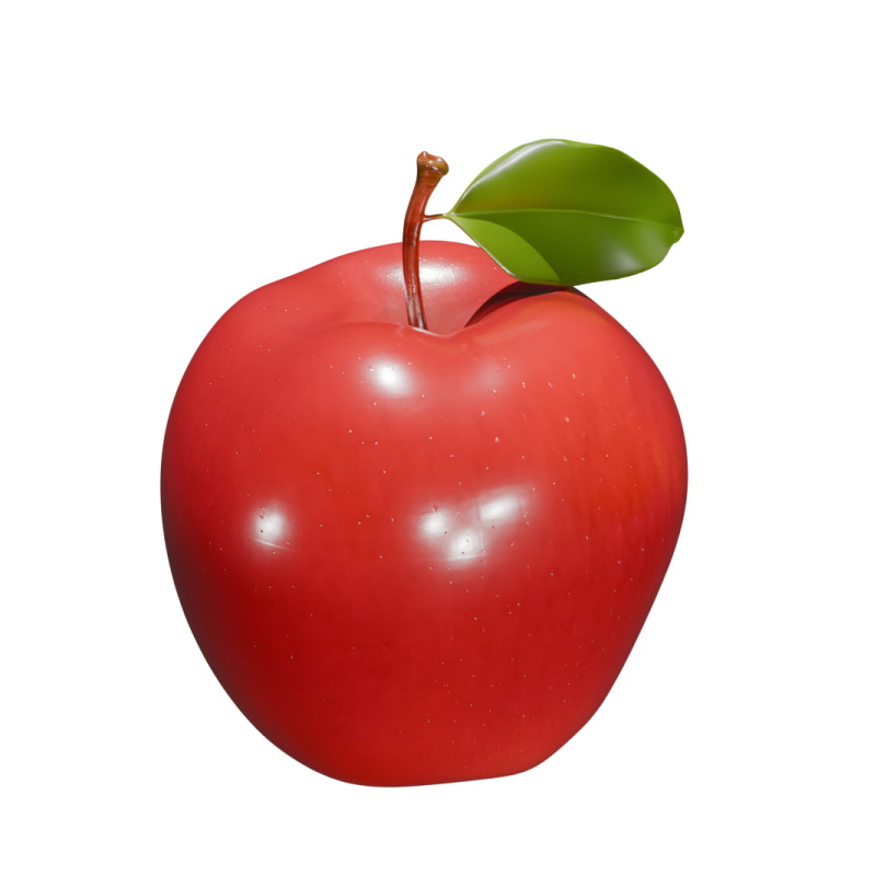 a red apple with a green leaf on top