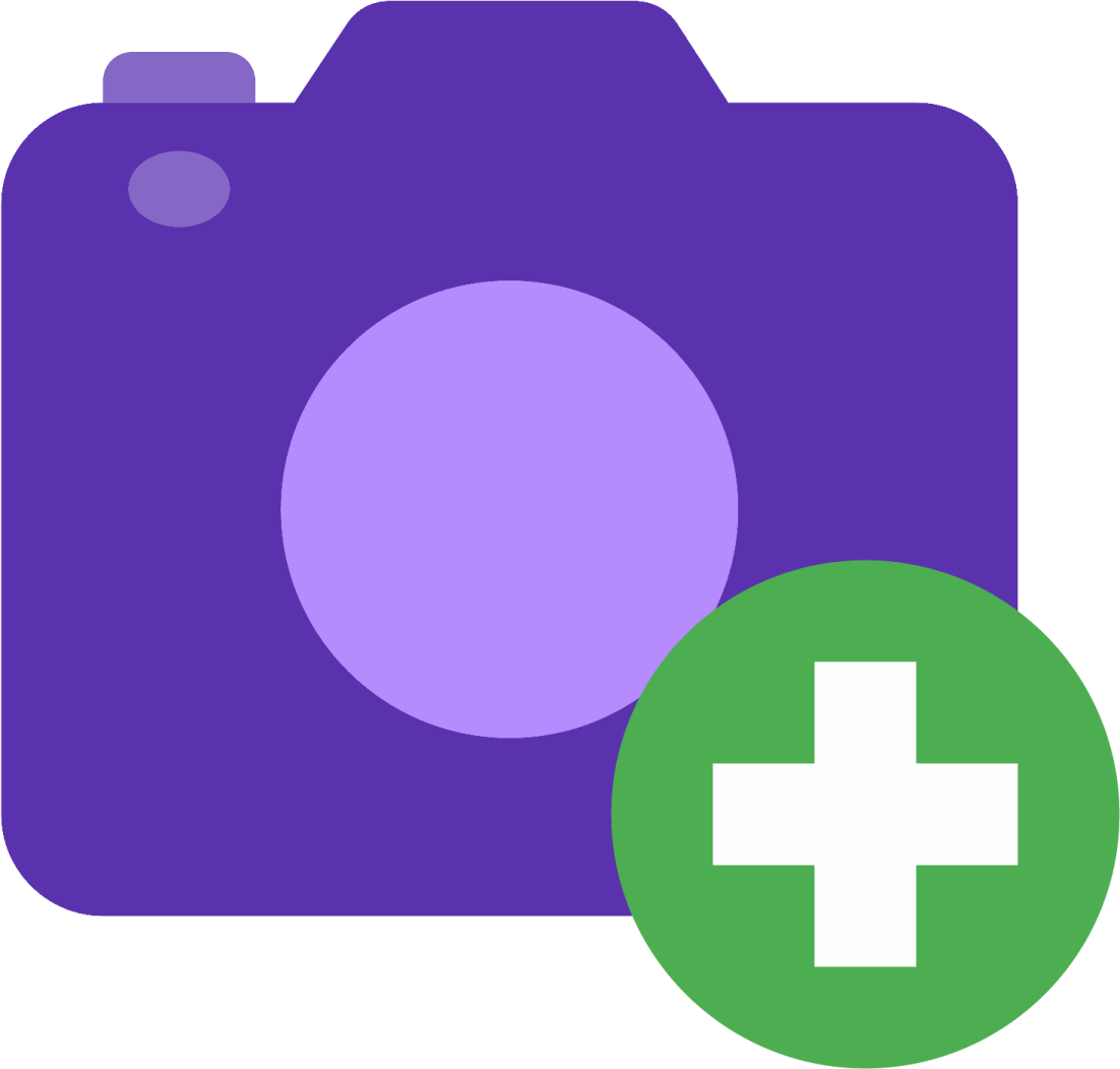 a purple camera with a green cross on it