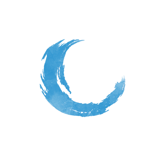 a blue crescent with the words designed by forge