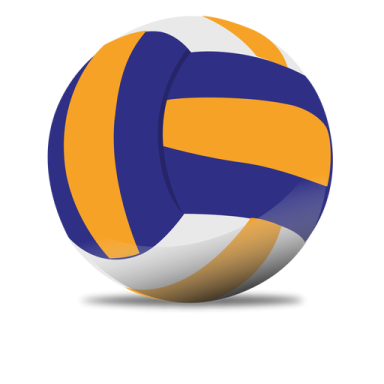 an orange and blue volleyball ball on a white background