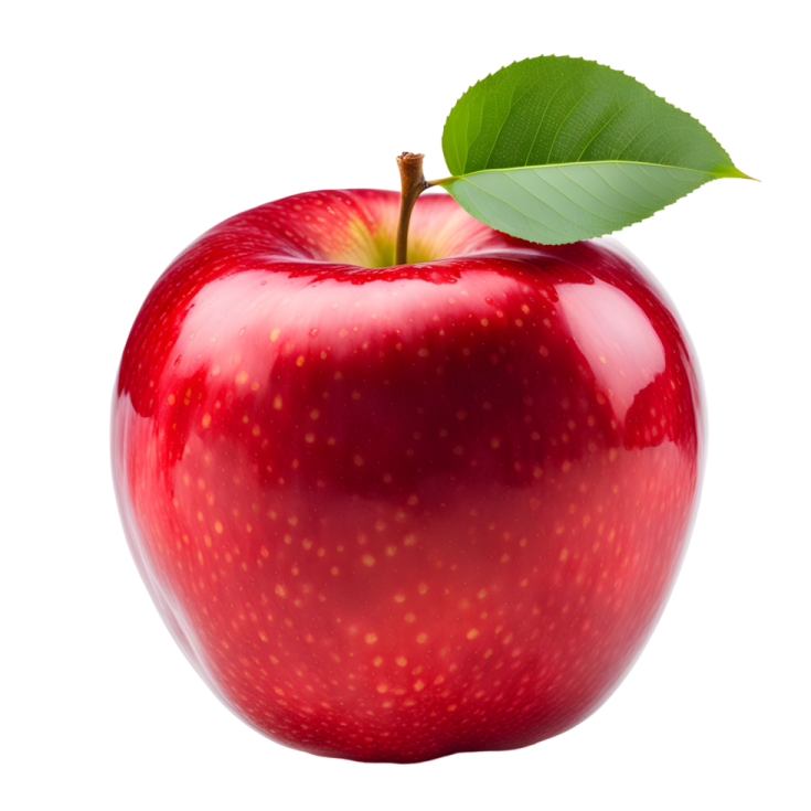 an apple with a leaf on top of it