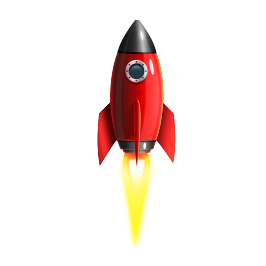 a red rocket is flying through the air