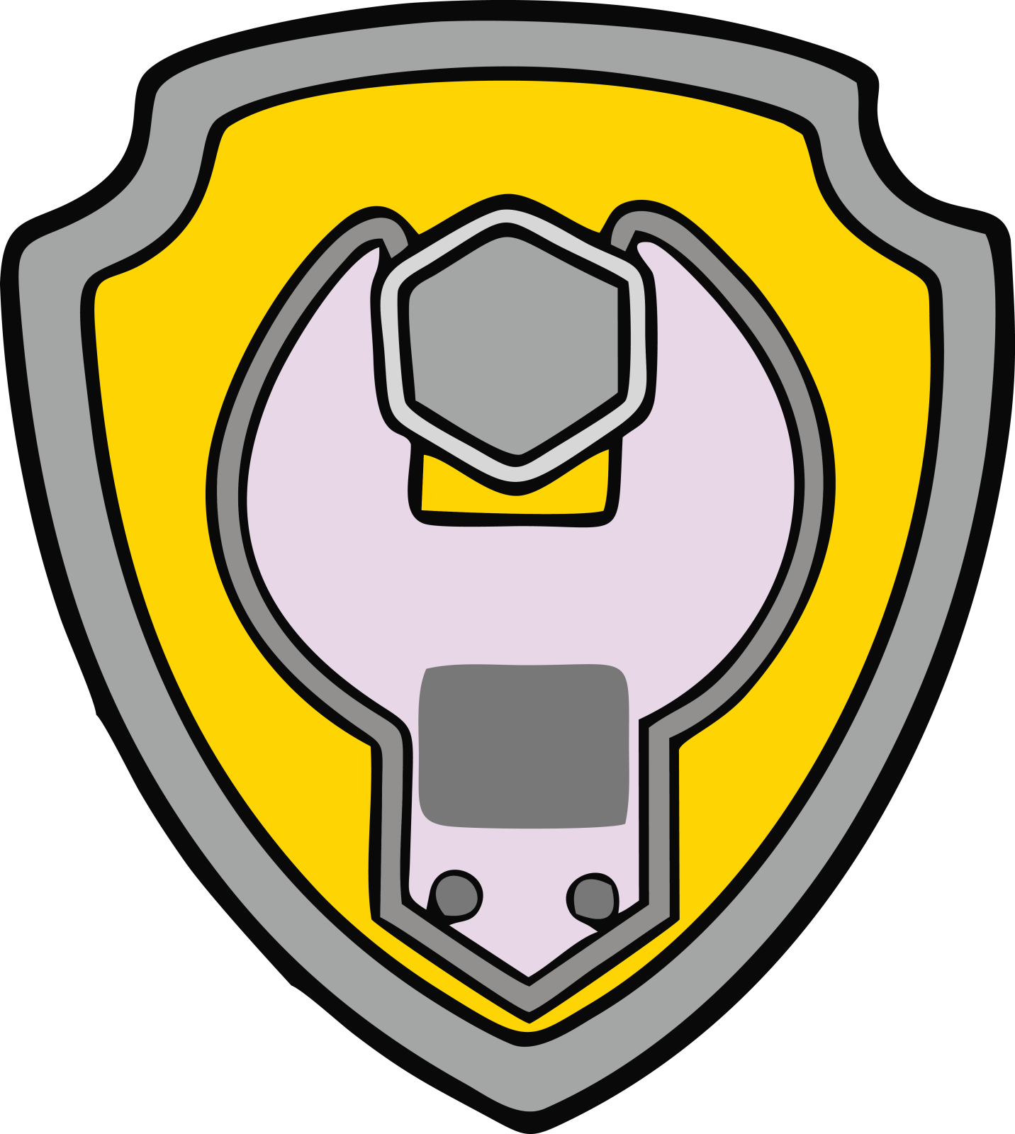a yellow and gray shield with a wren on it