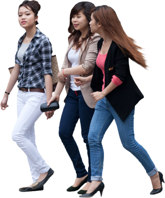 three young women walking together