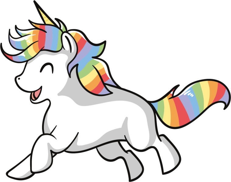 a drawing of a unicorn with a rainbow mane