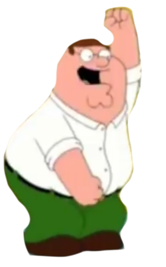 a cartoon character in a white shirt and green pants