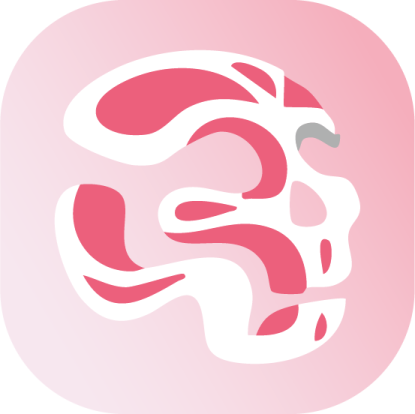 a pink and white logo with the letter s on it