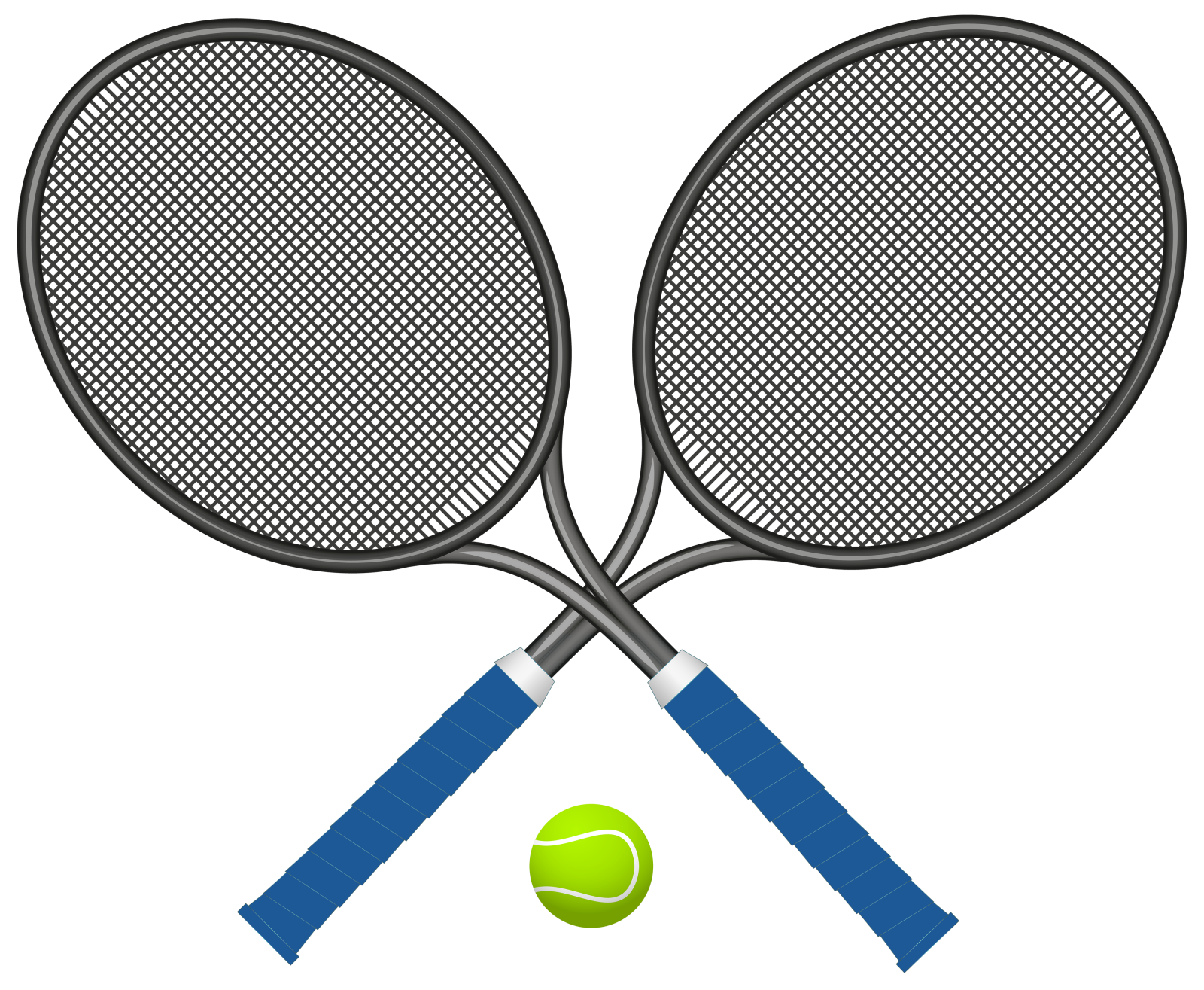 two tennis rackets and a tennis ball