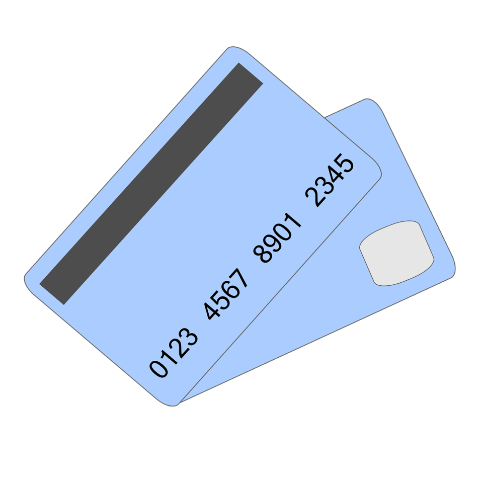 a blue credit card with a white background