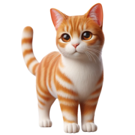 an orange and white cat standing on a white background