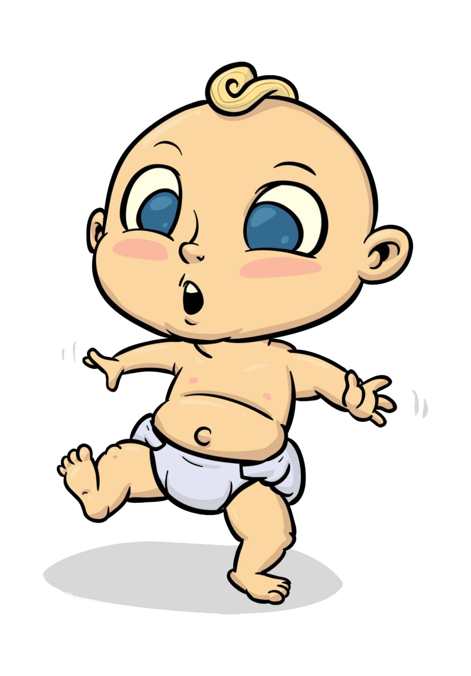 a cartoon baby with blue eyes and a white diat