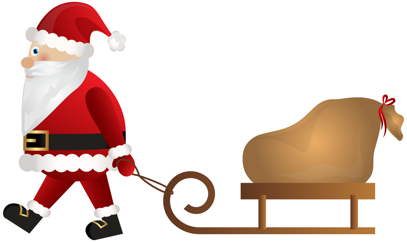 a santa claus pulling a sler with a reindeer