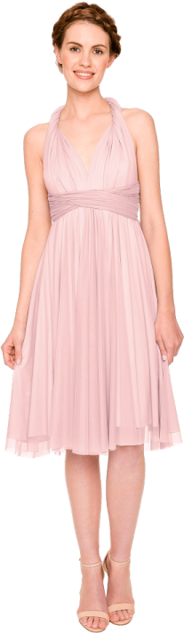 a young girl wearing a pink dress