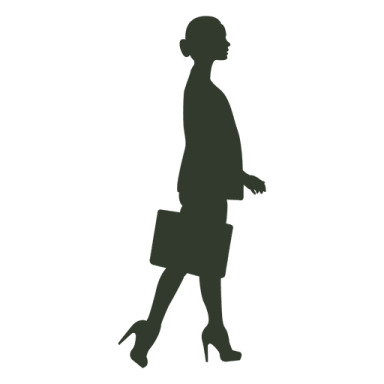 a silhouette of a woman walking with a briefcase