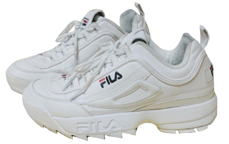 a pair of white sneakers on a white background
