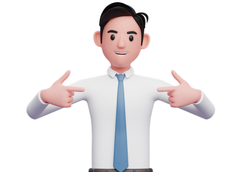 a man in a white shirt and tie with his hands out