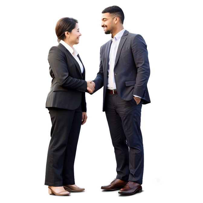 a business man and woman shaking hands