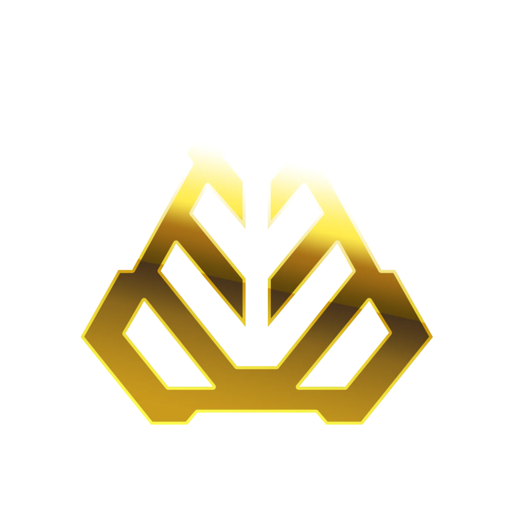 a gold logo with the letter m on it