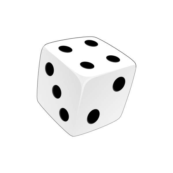 a white dice with black dots on it