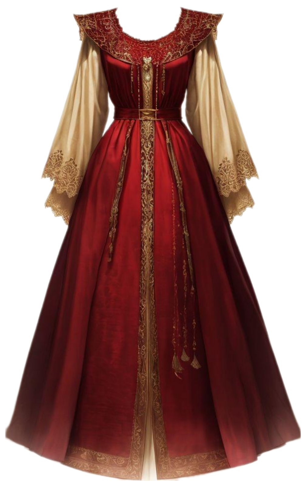 a red and gold renaissance dress
