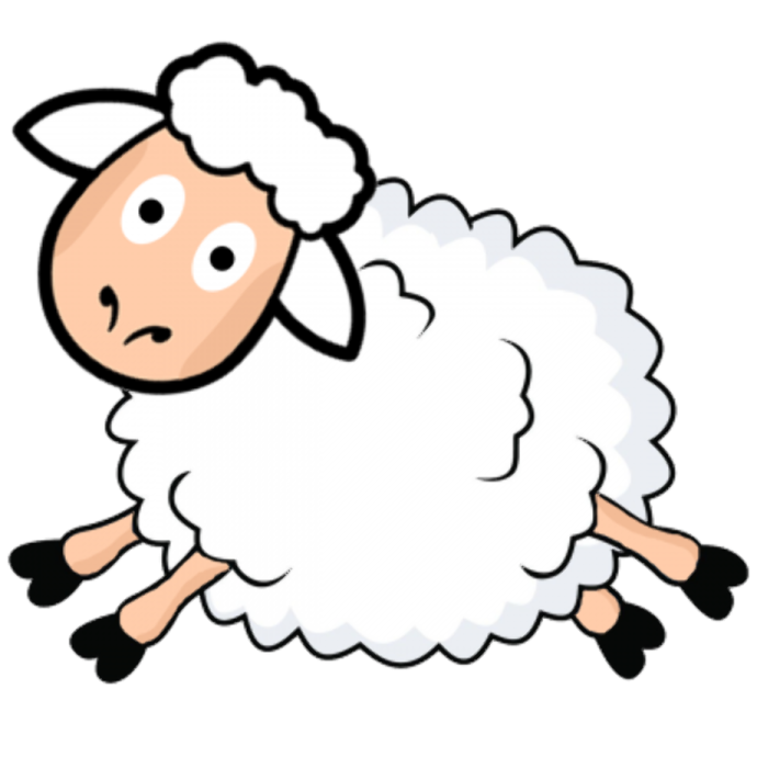 a cartoon sheep laying down on the ground