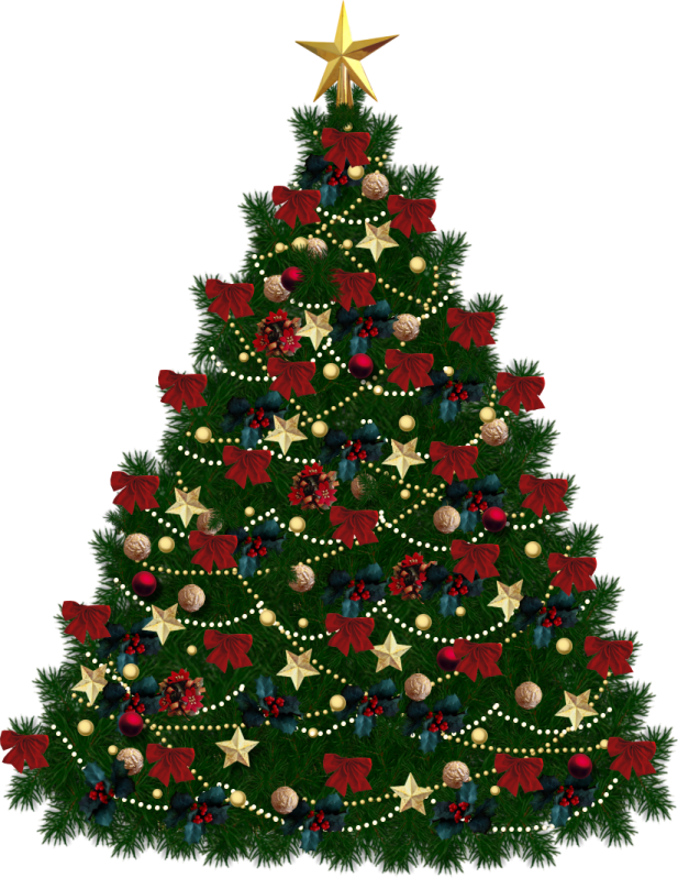 a christmas tree with red and gold decorations