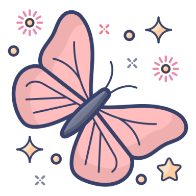 a pink butterfly with stars around it
