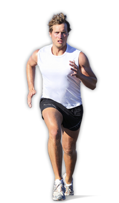 a man running on a white background
