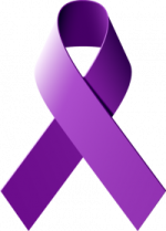 a purple ribbon on a white background