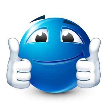 a blue smiley face with two thumbs