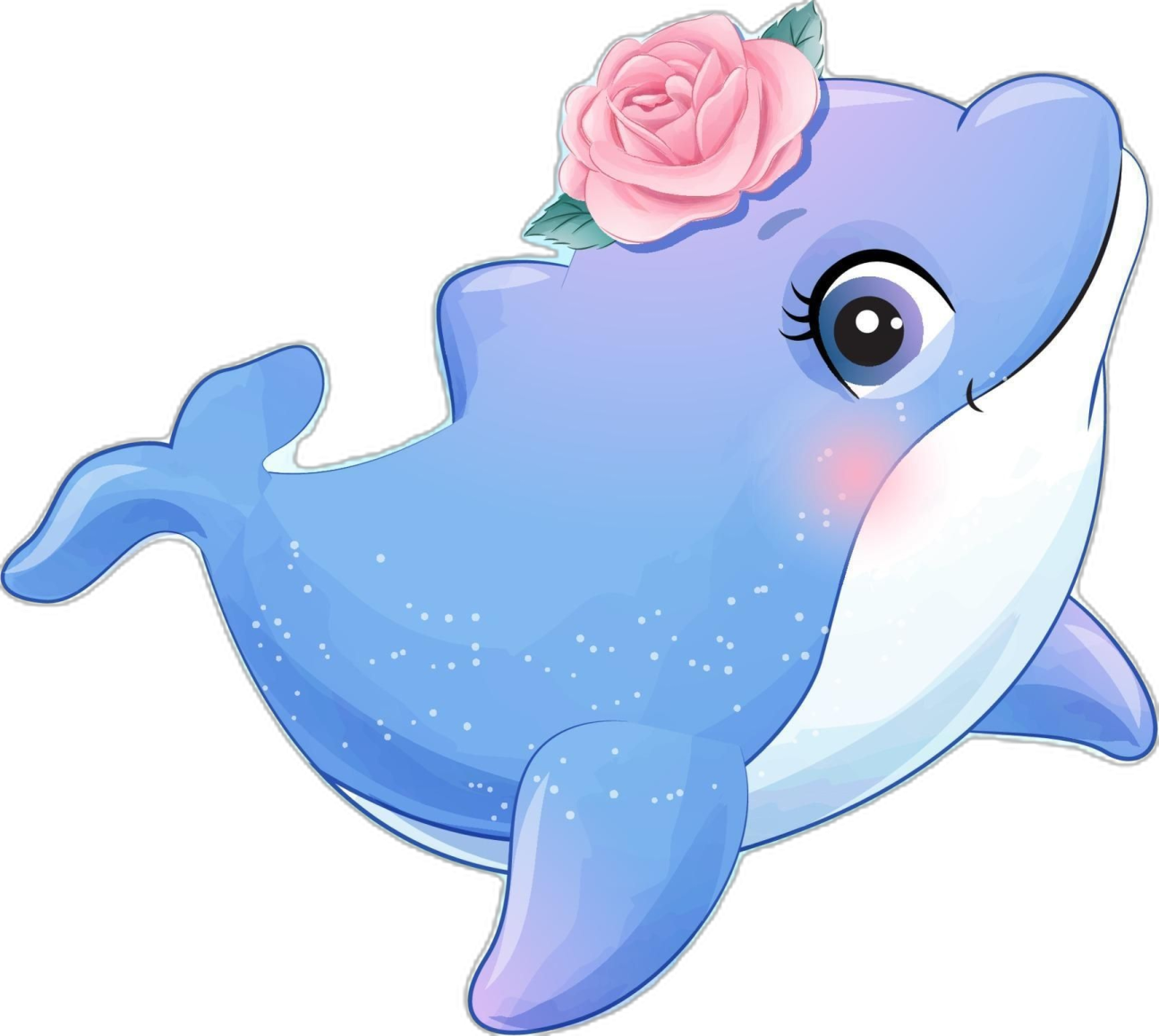 a dolphin with a rose on its head