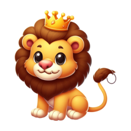a cartoon lion with a crown on its head