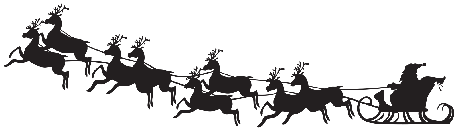 a black and white silhouette of santa's sleiing