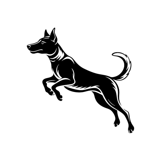 a black and white silhouette of a dog running