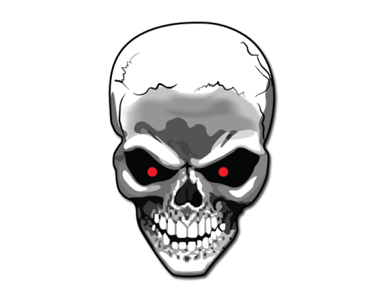 a skull with red eyes