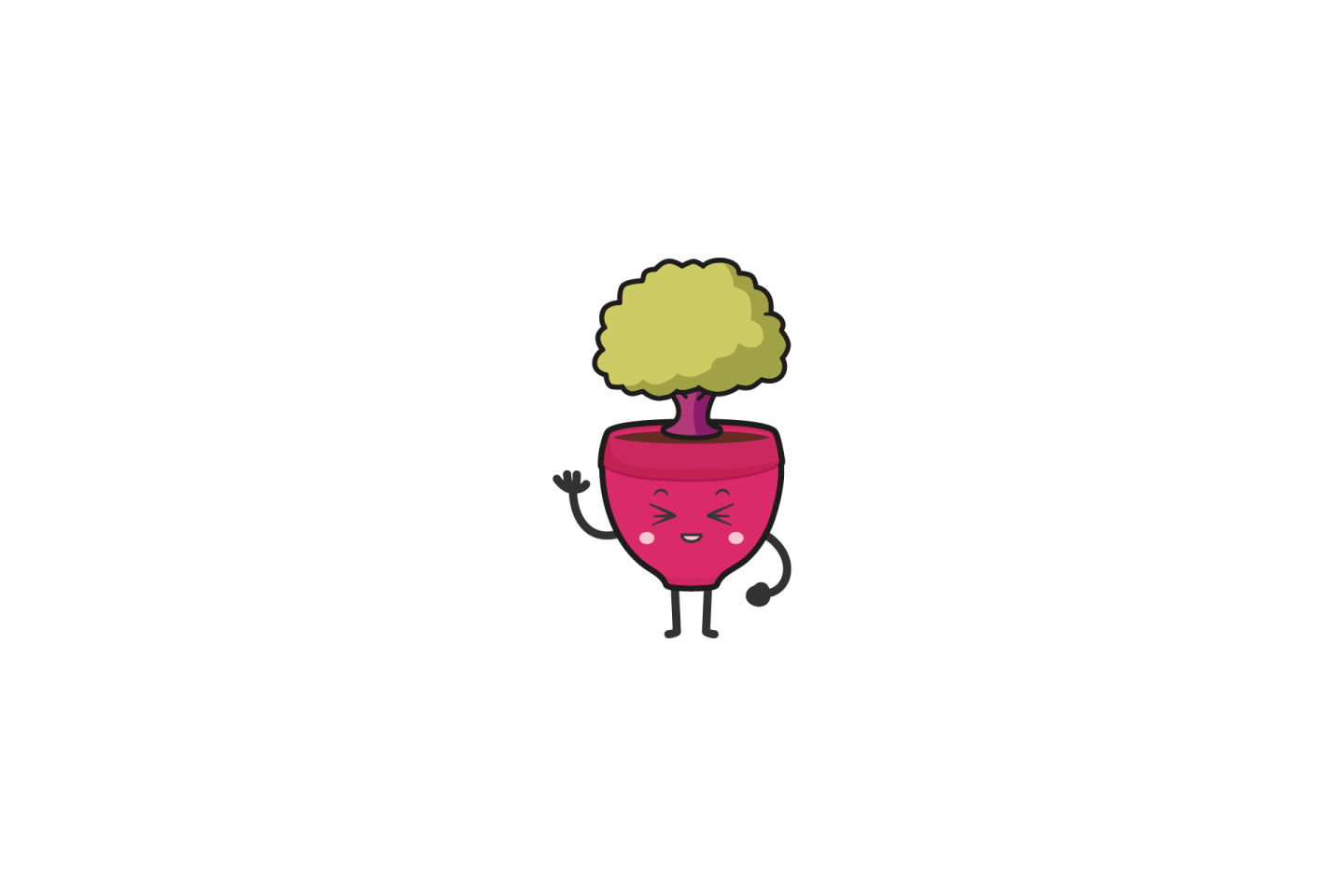 a cartoon character with a green leaf on his head