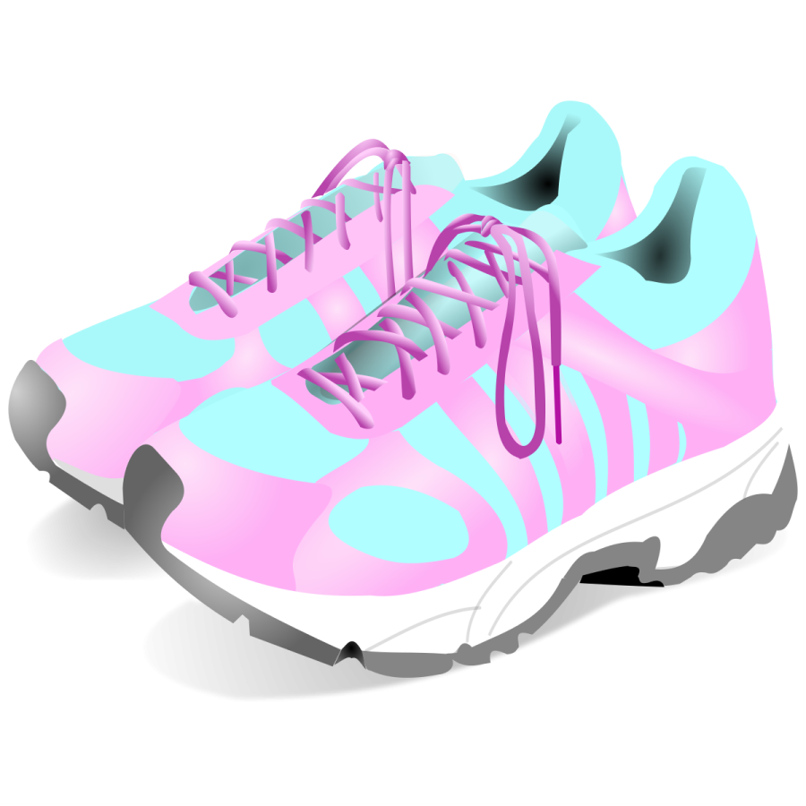 a pair of pink and blue sneakers