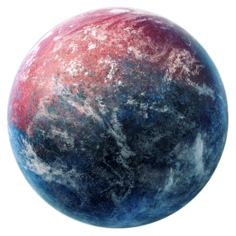 a red and blue planet on a white background