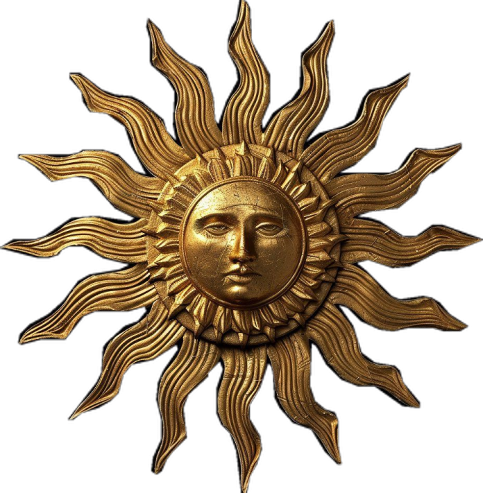 a gold sun wall hanging on a white background